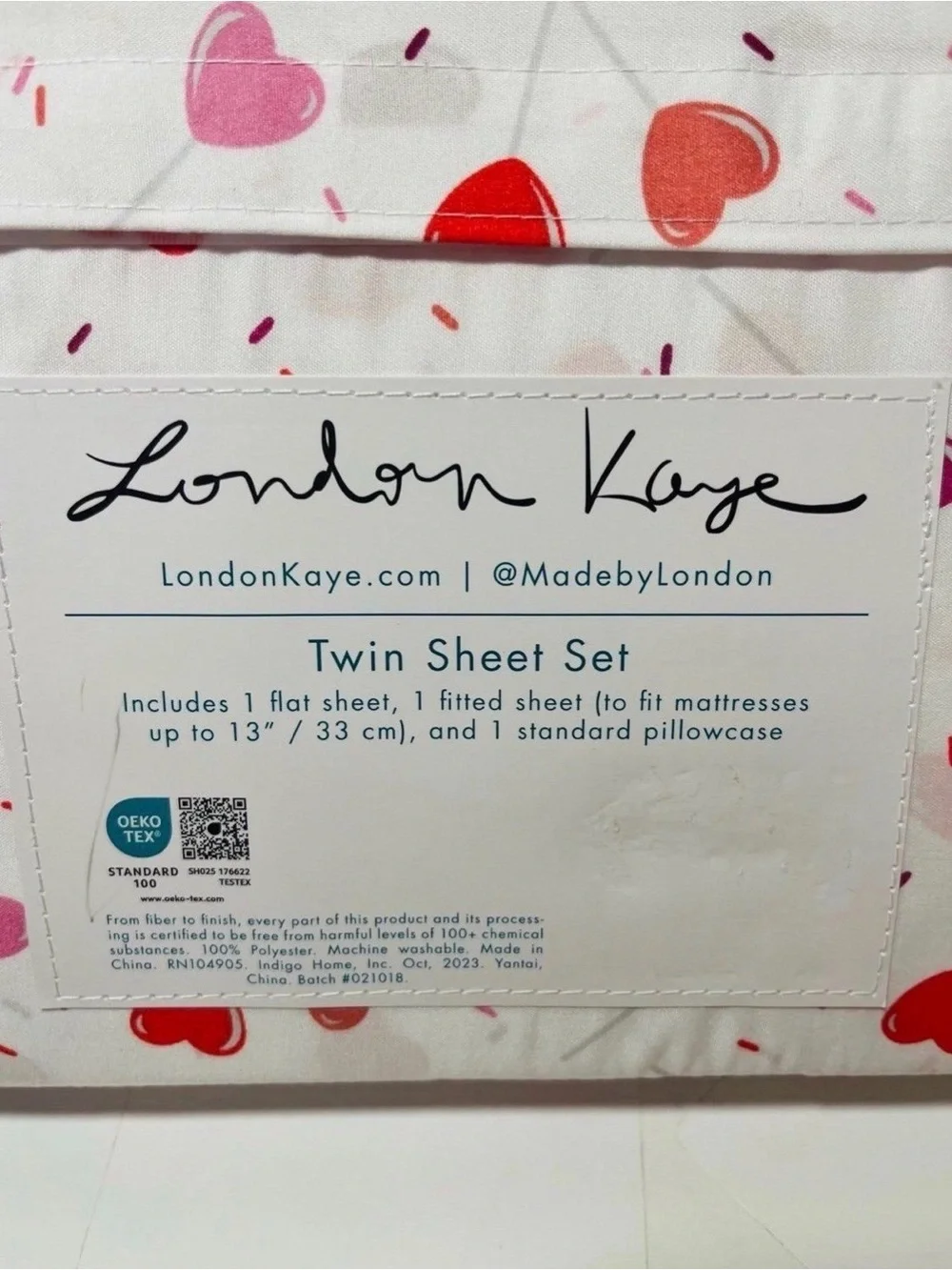 London Kaye Heart Valentine Sucker Lollipops Twin Sheet Set White Red Purple